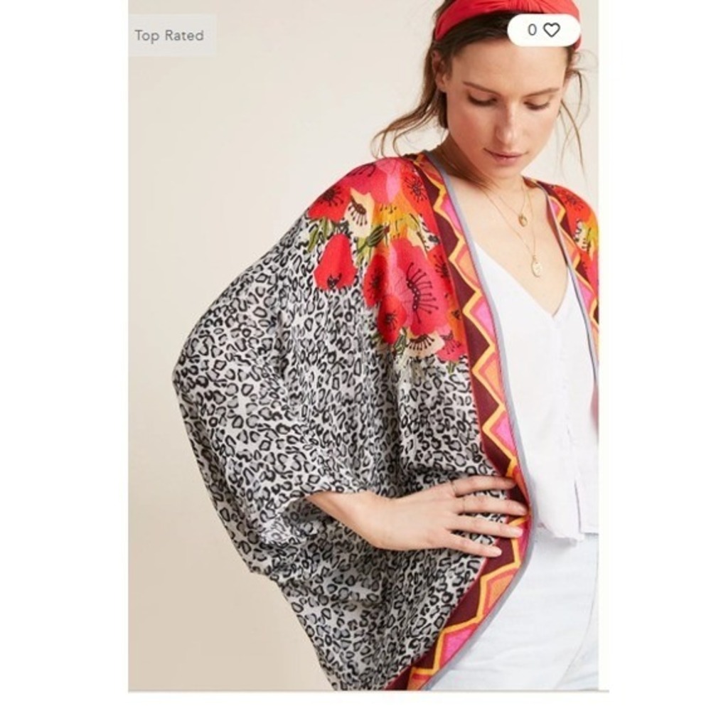 Blank London Frances Floral Cocoon Kimono Anthropologie One Size Leopard Print